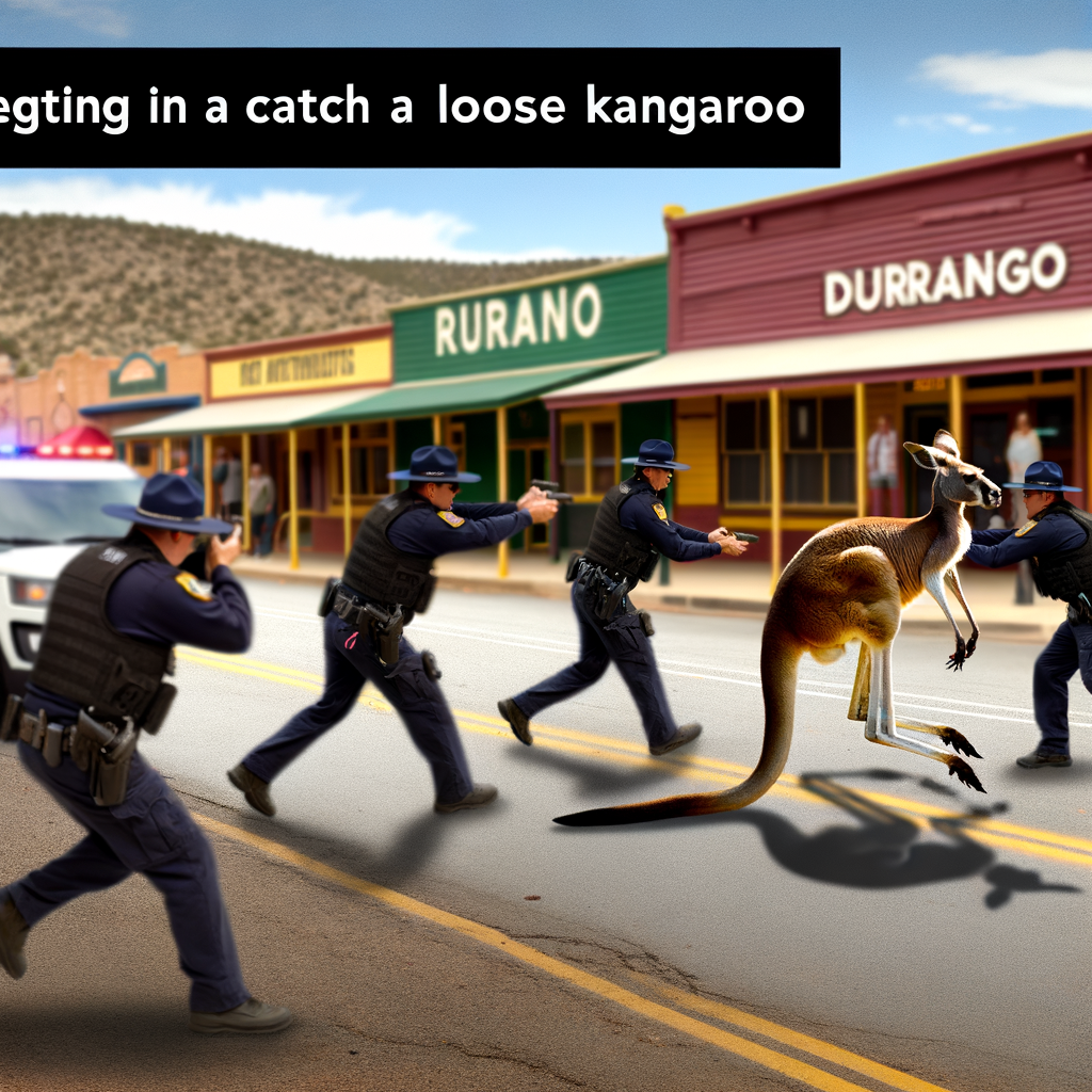 Police capturing loose kangaroo in Durango