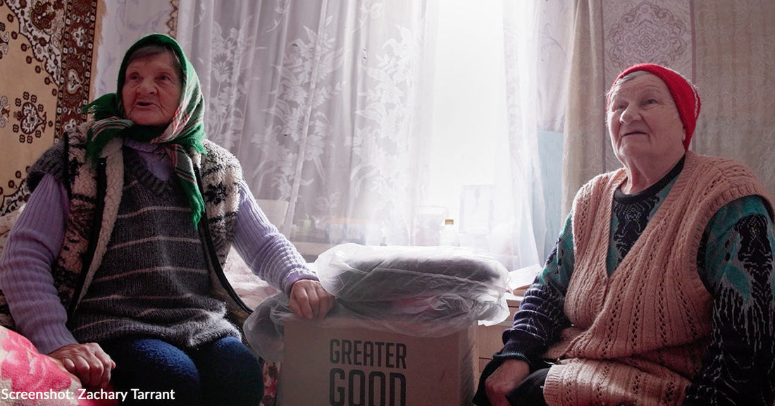 Elderly Ukrainians Share Heartbreaking Survival Stories While Receiving Donated Blankets