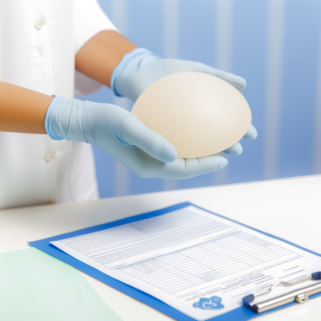 Medical professional holding a silicone breast implant.