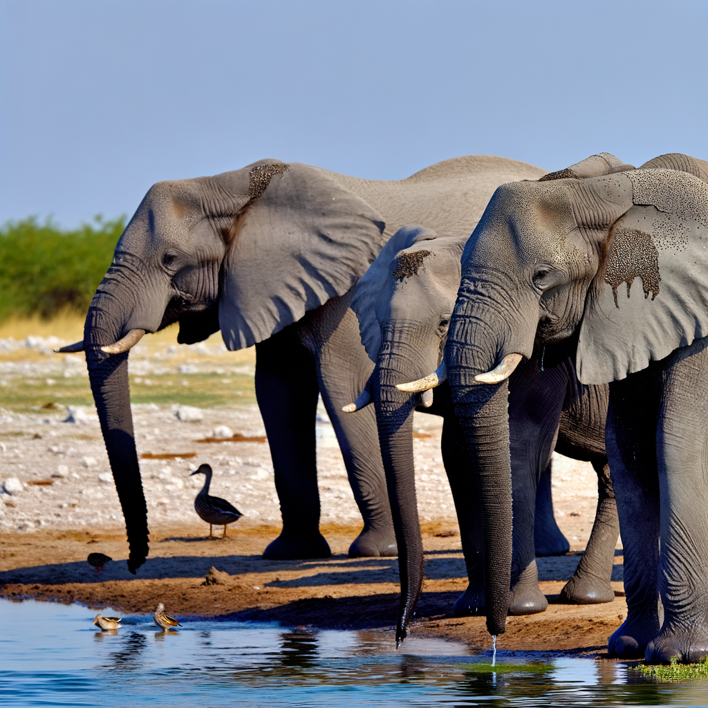 Three elephants drinking water by the riverbank.