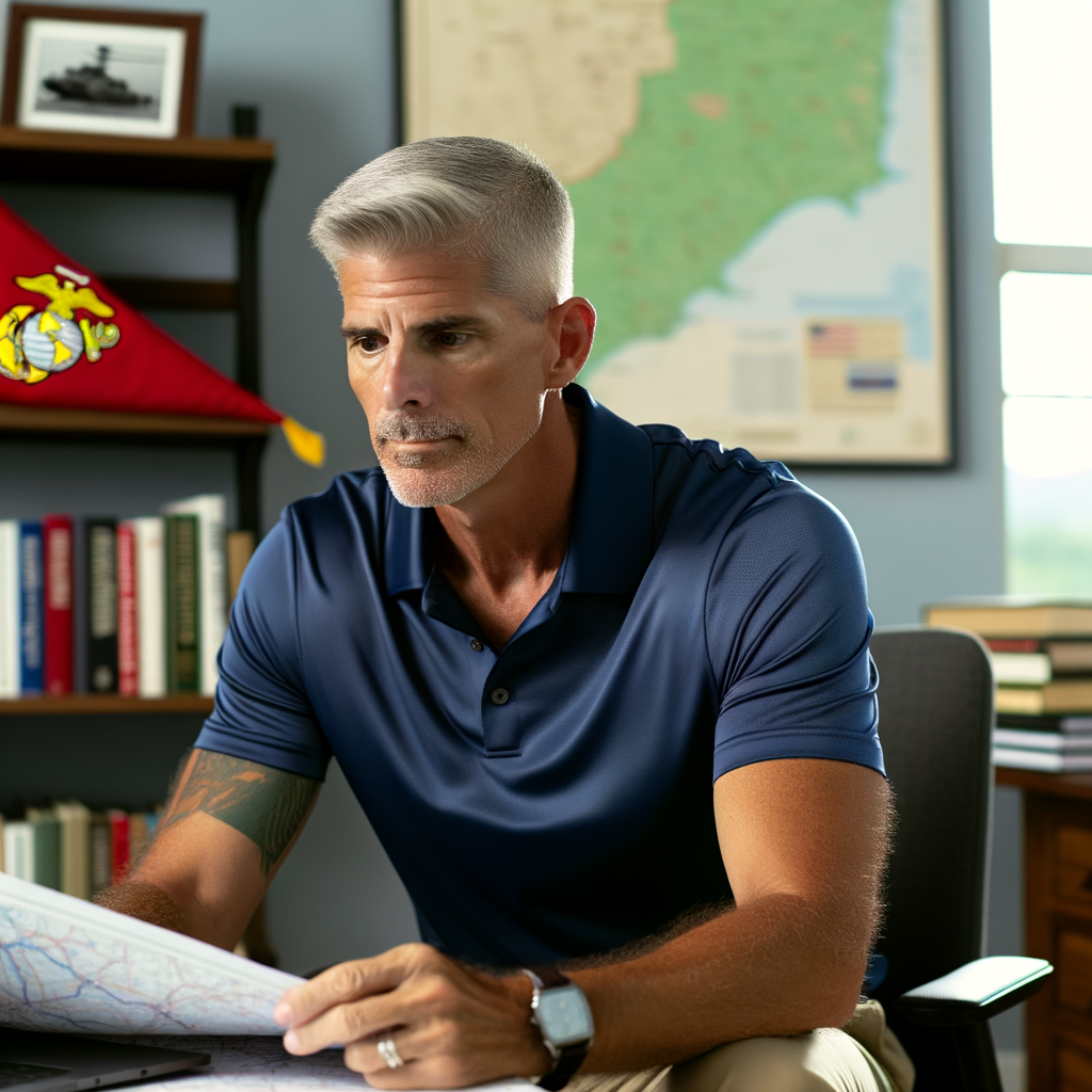 A man studying a map in a cozy office.