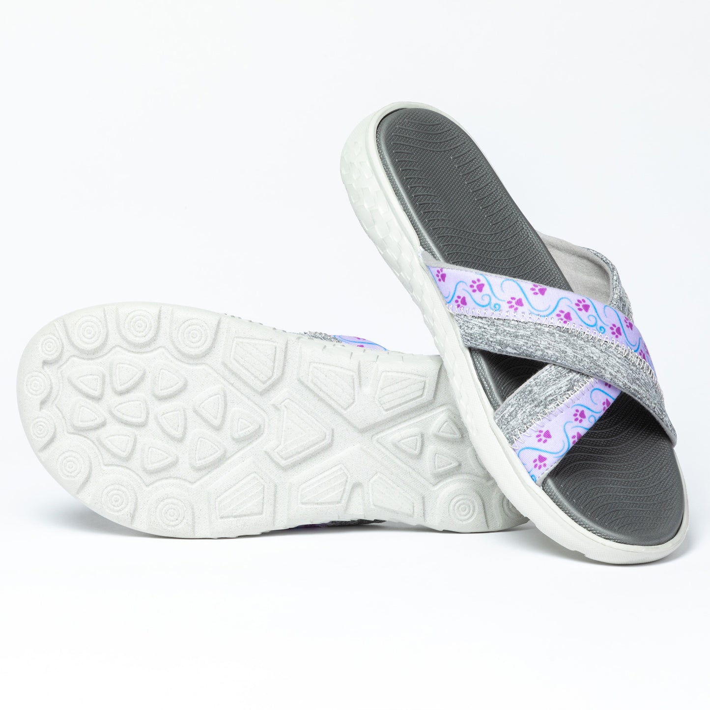 Cross Top Paw Print Slide Sandals