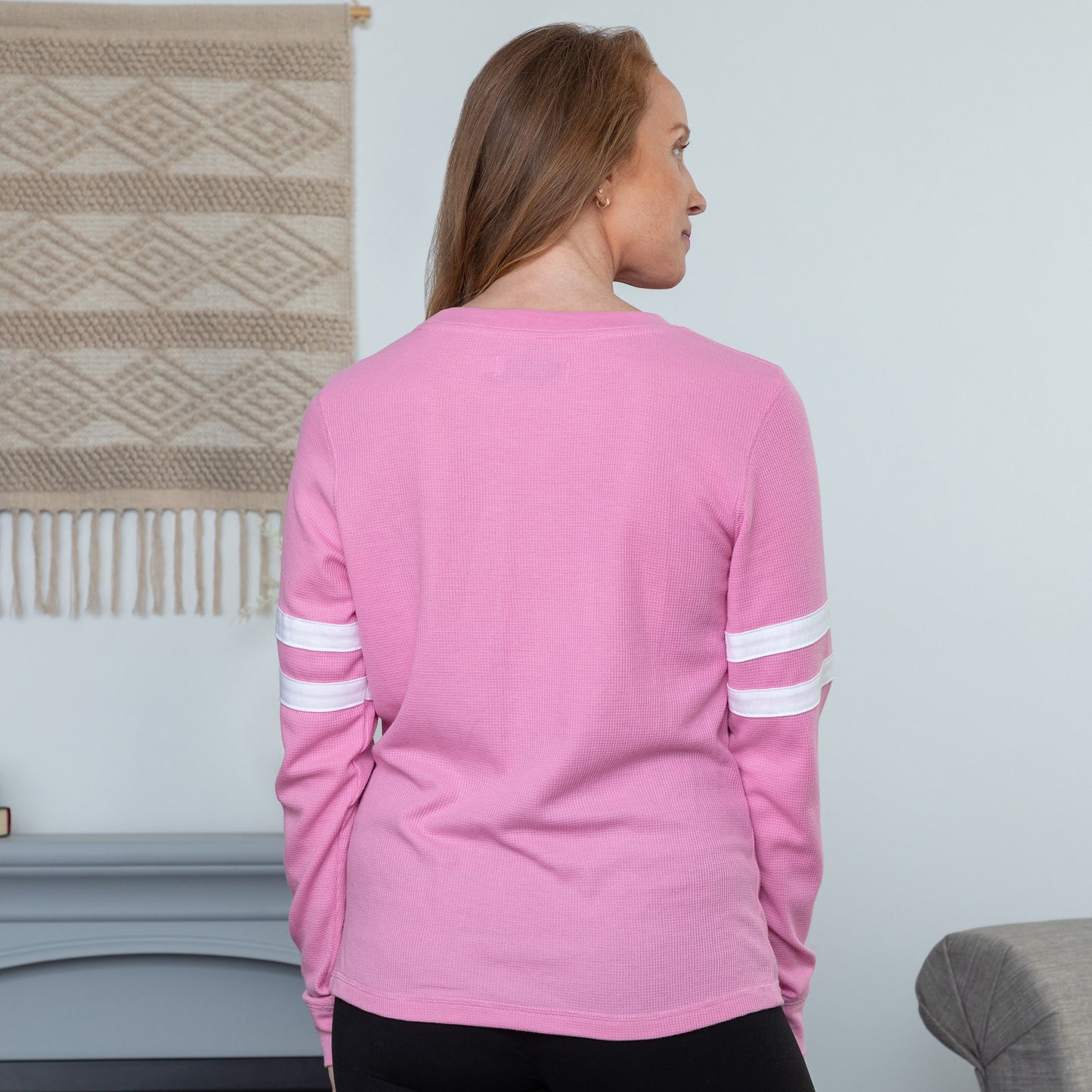 Paw Stripe Waffle Knit Thermal Long Sleeve Top