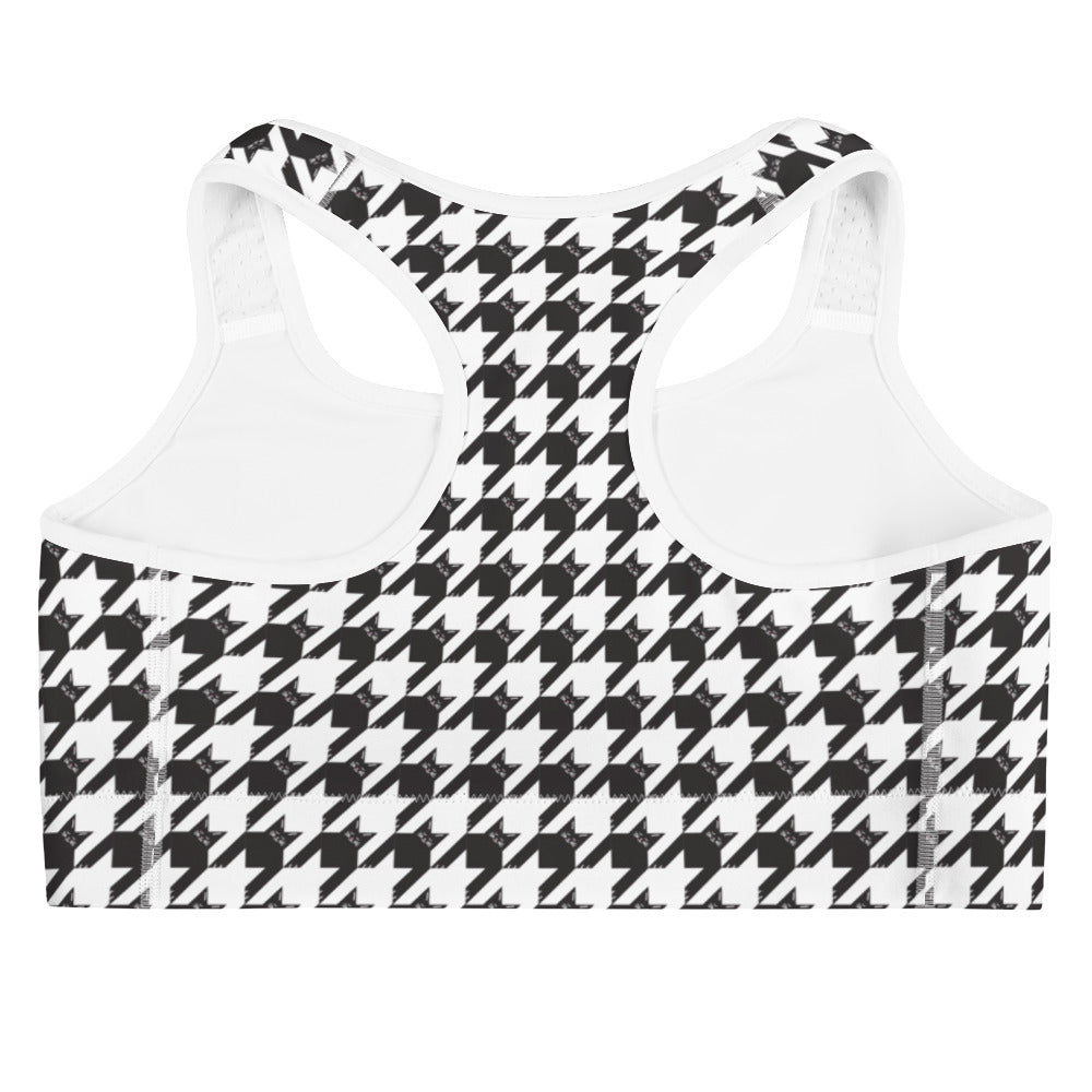 Black Cat Houndstooth All Over Print Sports Bra