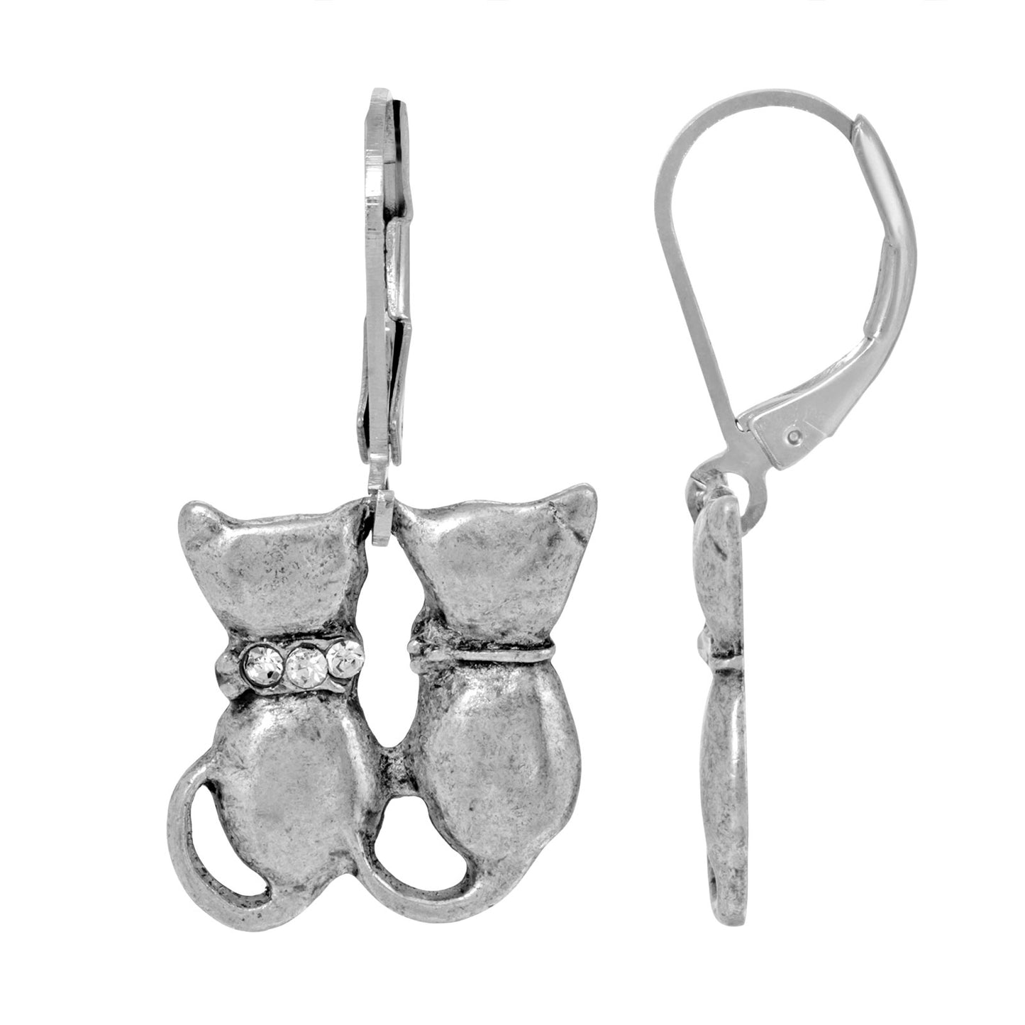 1928 Jewelry® Silver Tone Crystal Double Cat Wire Earrings