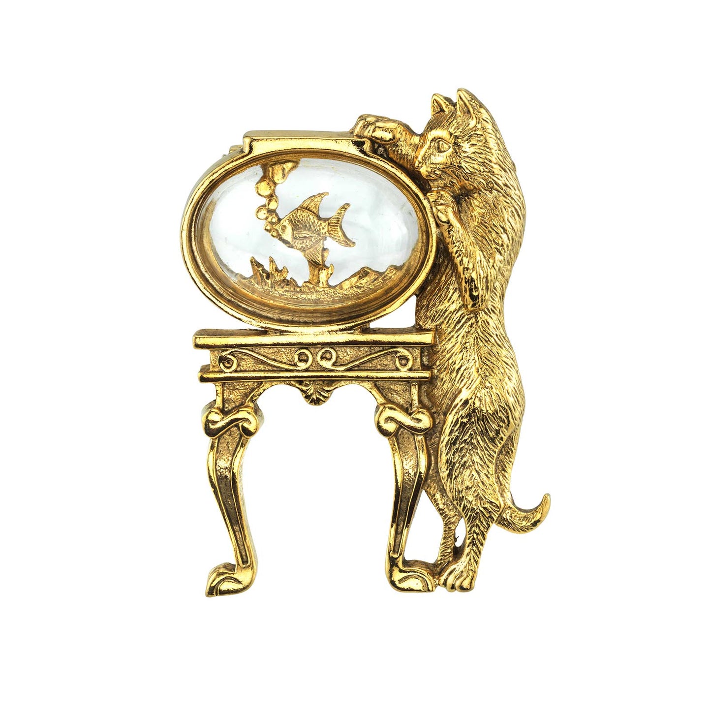 1928 Jewelry® 14K Gold-Dipped Crystal Cat And Fish Bowl Pin