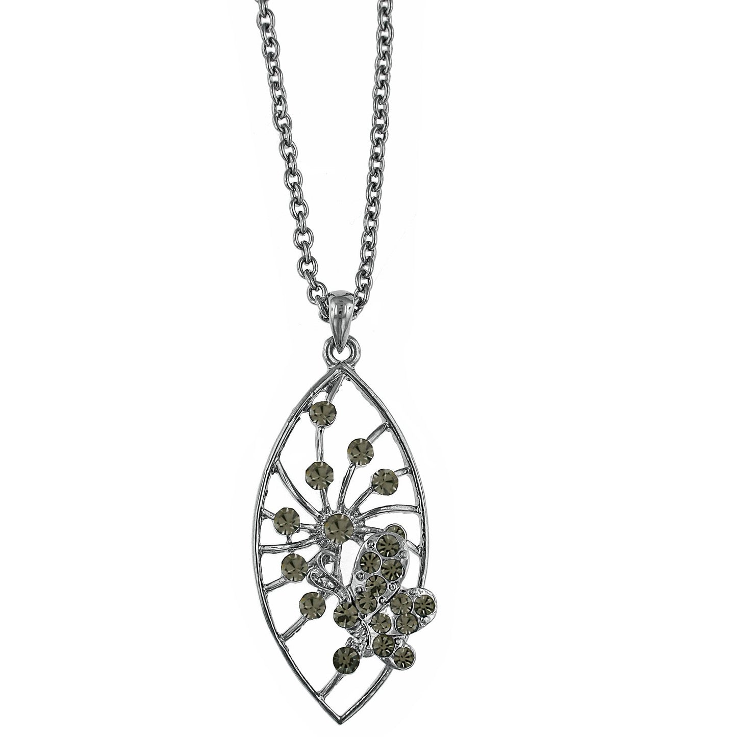 1928 Jewelry® Hematite Black Diamond Pave Butterfly Pendant Necklace 16"Adj.