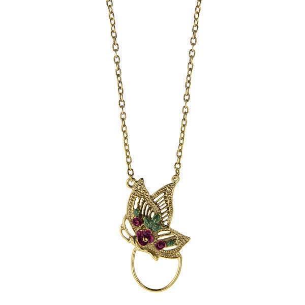 1928 Jewelry® Gold-Tone Purple & Green Enamel Butterfly Eyeglass/Badge Holder 28"