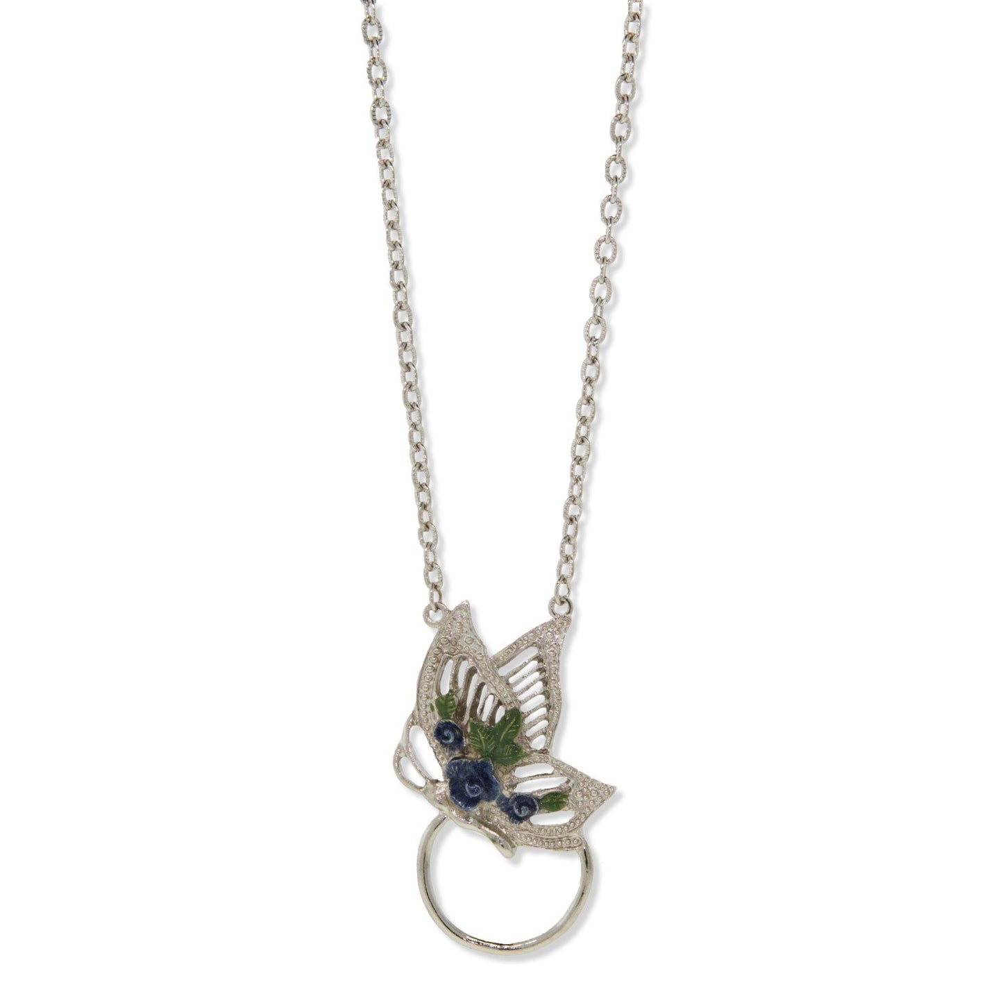 1928 Jewelry® Silver-Tone Blue & Green Enamel Butterfly Eyeglass/Badge Holder 28"