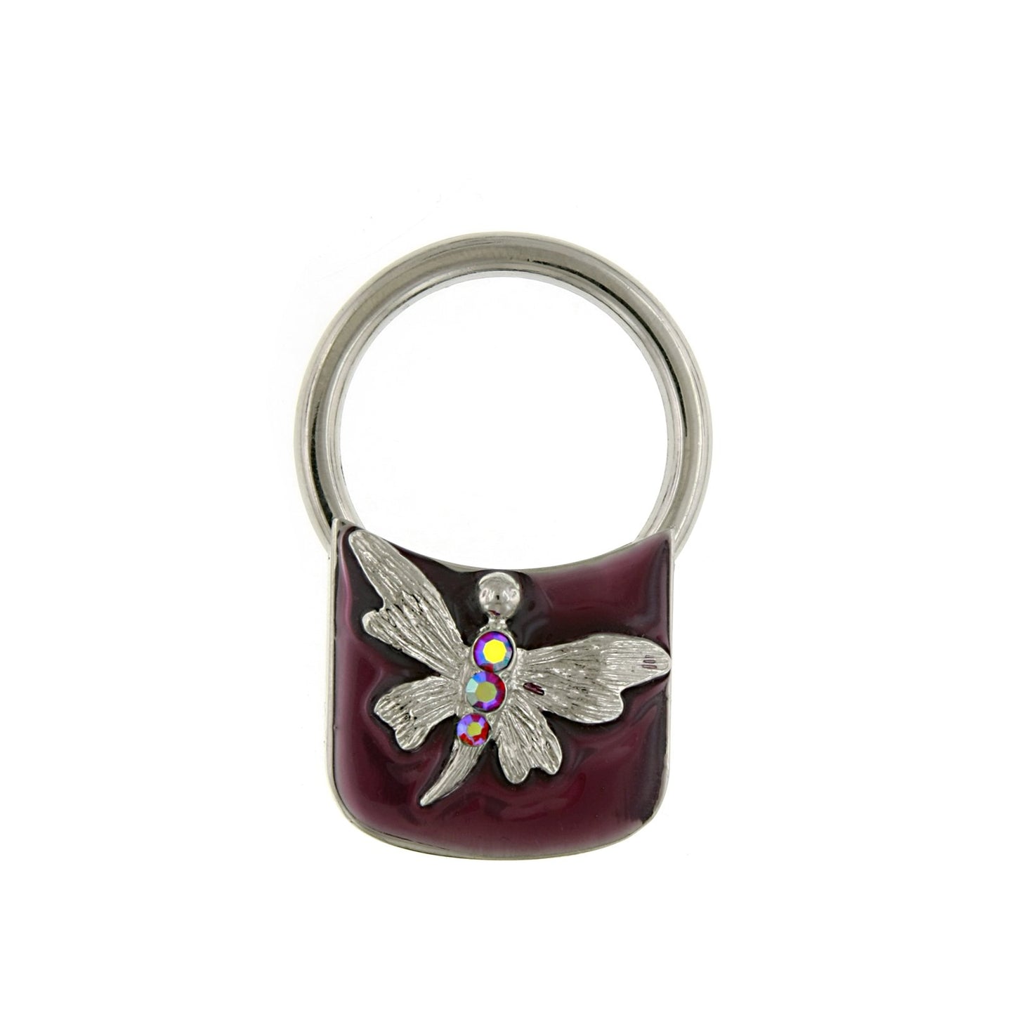 1928 Jewelry® Silver-Tone Red Enamel Butterfly Square Key Fob