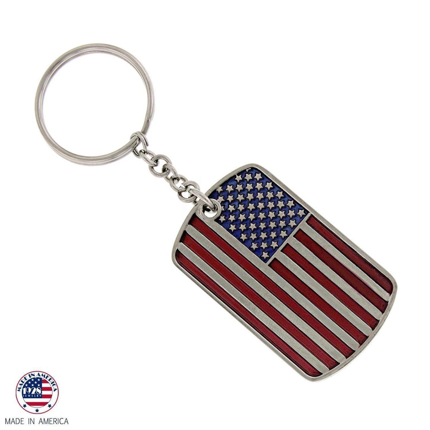 1928 Jewelry® Silver-Tone Flag Dog Tag Key Chain