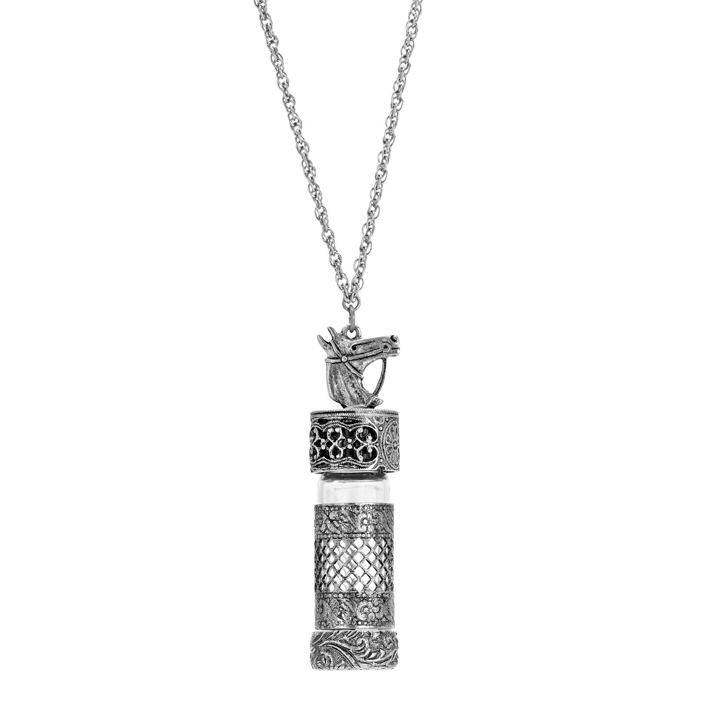 1928 Jewelry® Pewter Silver Tone Horse Vial Cap 30" Necklace