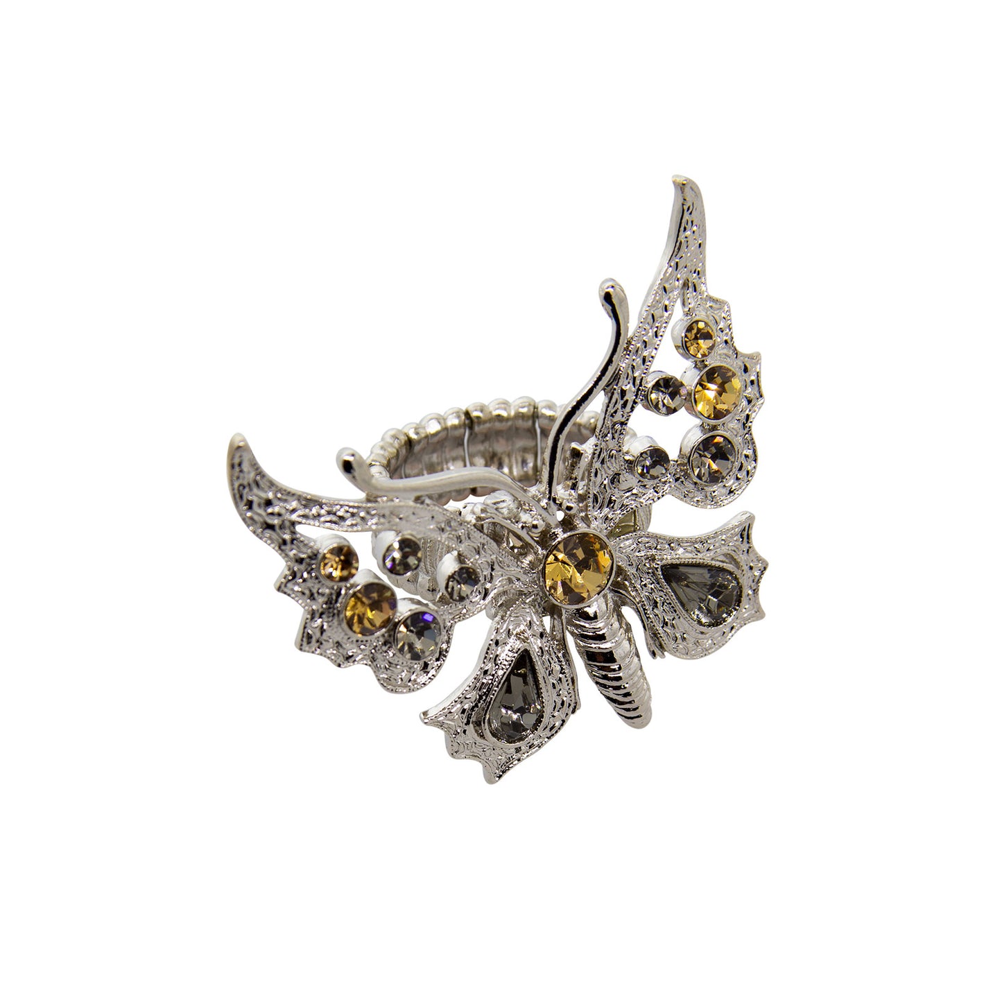 1928 Jewelry® Silver-Tone Light Topaz And Black Diamond Color Butterfly Stretch Ring