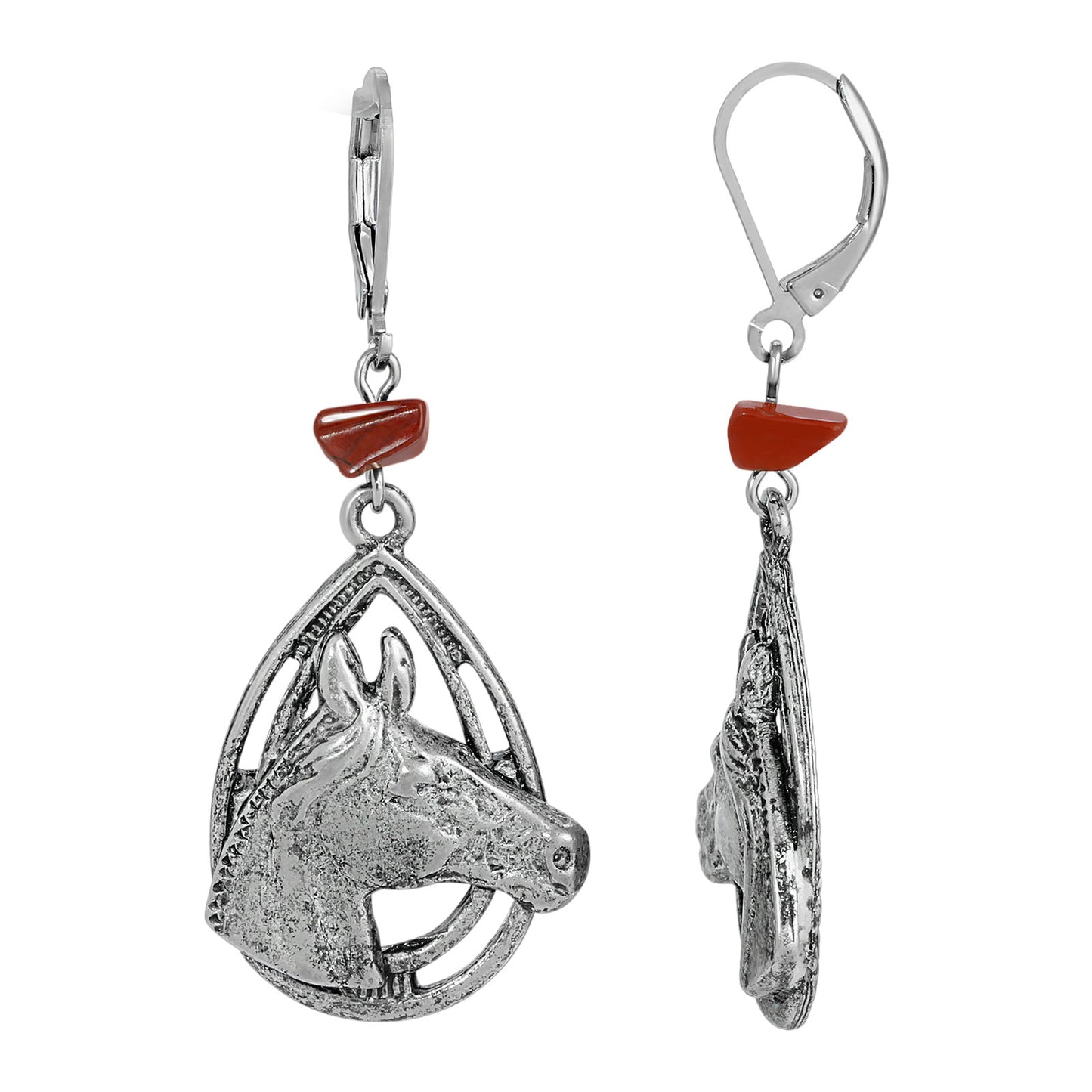 1928 Jewelry® Pewter Brown Bead Horse Head Earrnig