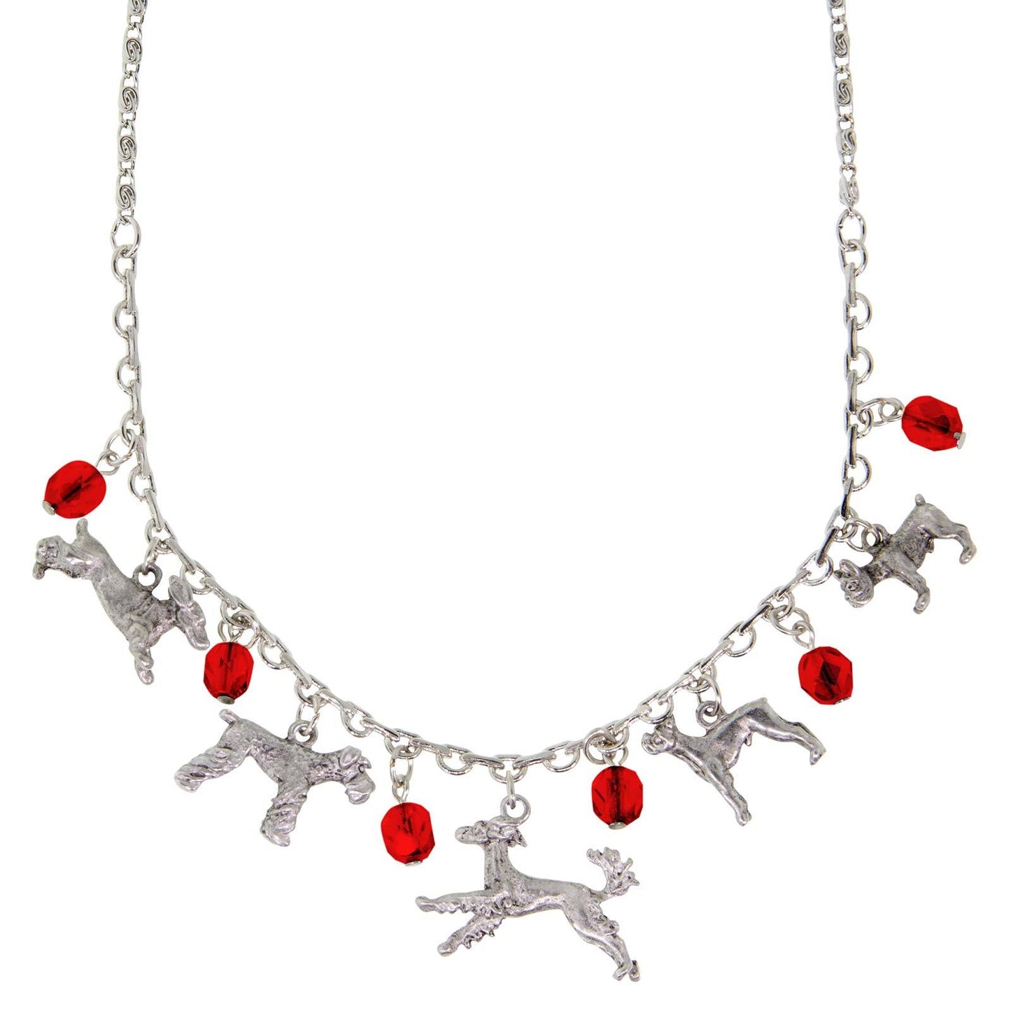1928 Jewelry® Silver Tone Red Crystal Beaded Multi Dog Drop Necklace 16" Adj.