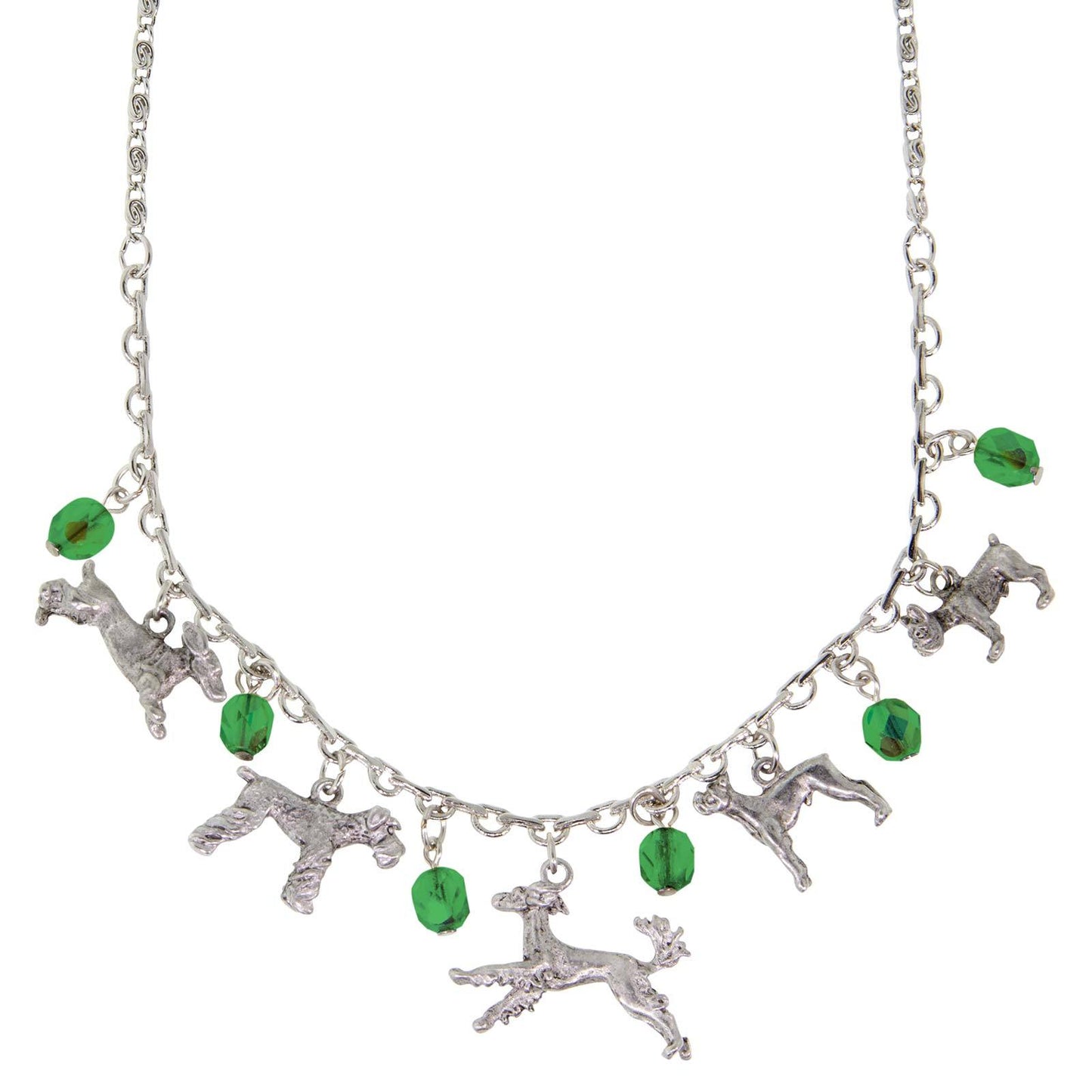 1928 Jewelry® Silver Tone Green Crystal Beaded Multi Dog Drop Necklace 16" Adj.