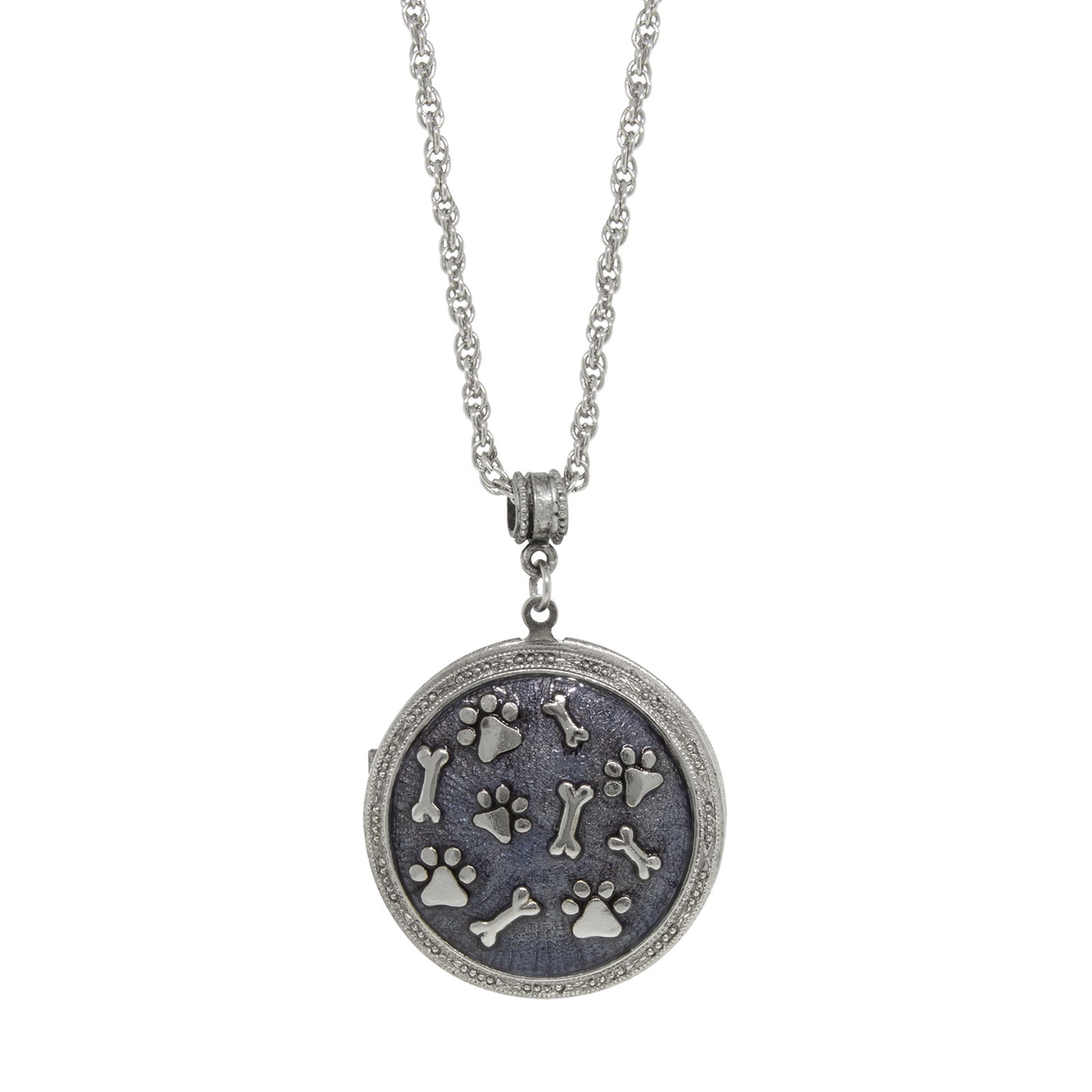 1928 Jewelry® Silver Tone Blue Enamel Round Paw And Bones Necklace 28"