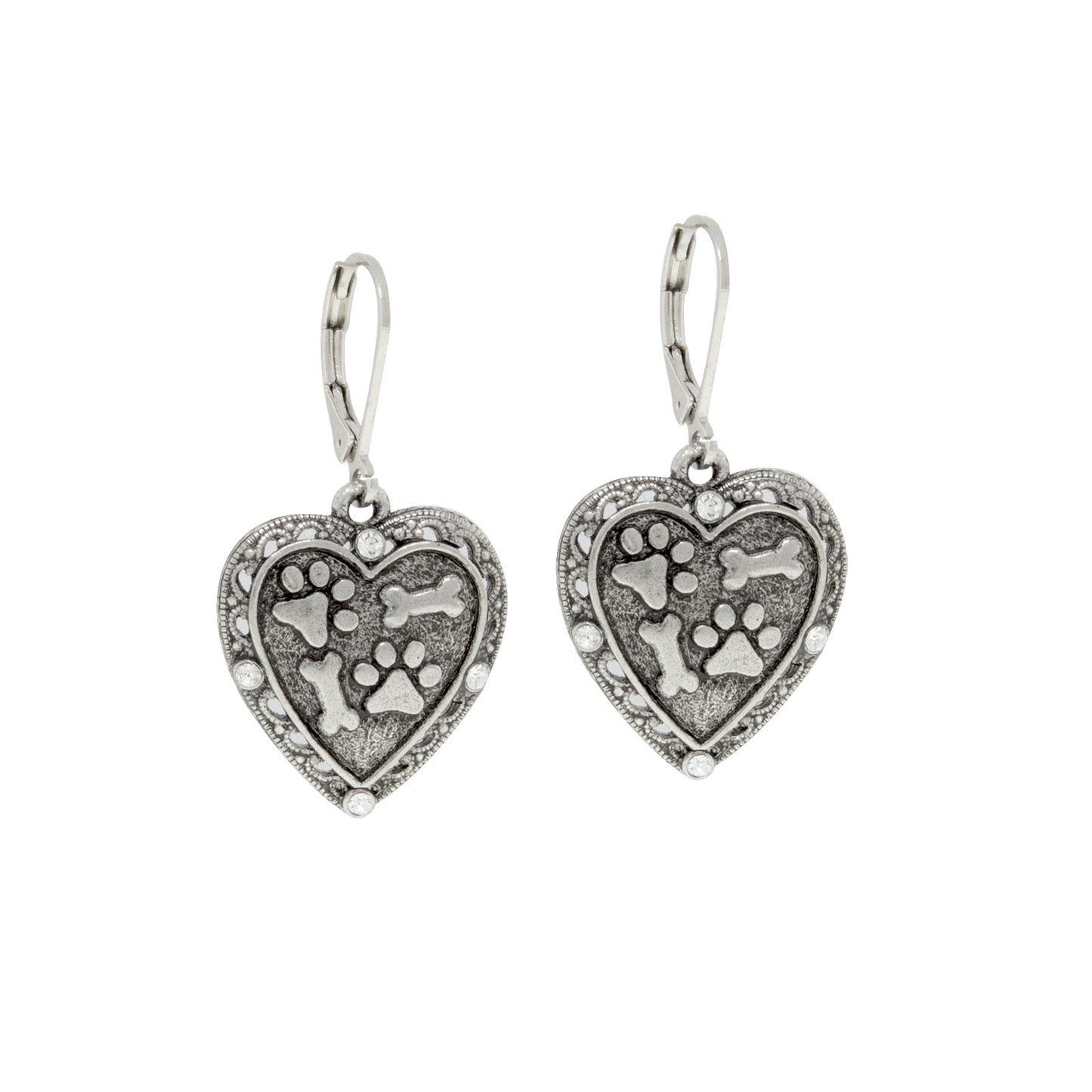 1928 Jewelry® Silver Tone Heart Paw And Bones Drop Earrings