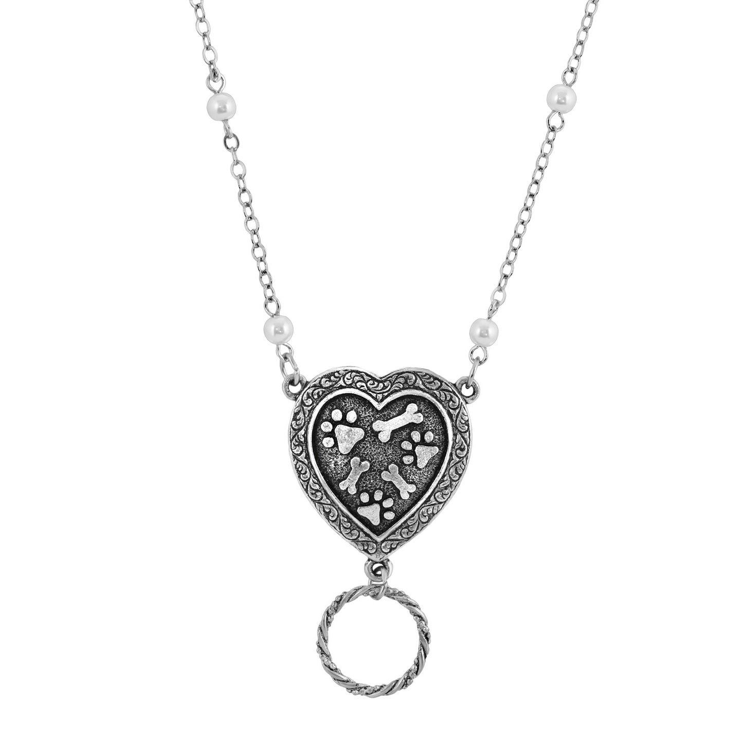 1928 Jewelry® Pewter Pearl Heart Paw And Bones Eye Glass Holder 28 In.