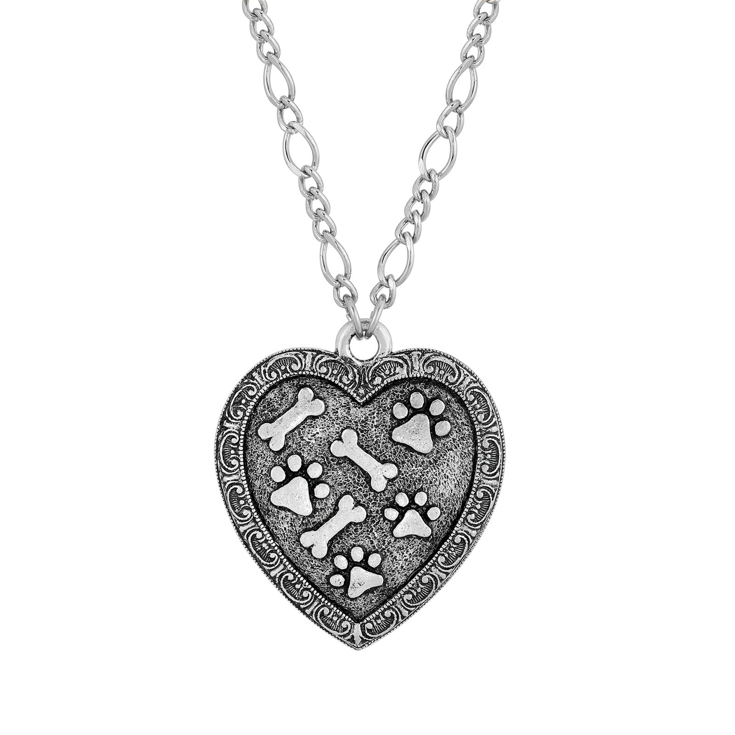 1928 Jewelry® Pewter Heart Paw And Bones Necklace 28 Inchs