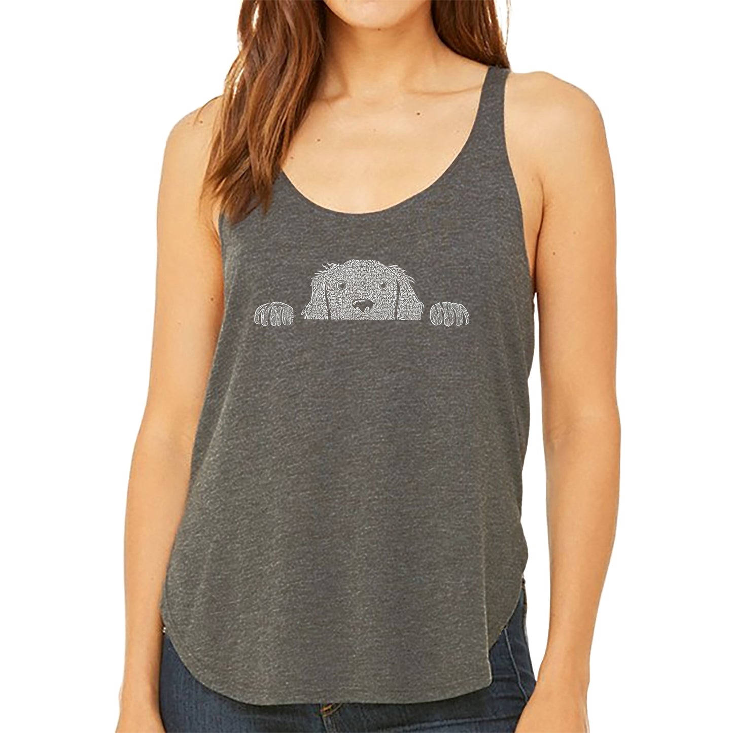 Peeking Dog - Women's Premium Word Art Flowy Tank Top