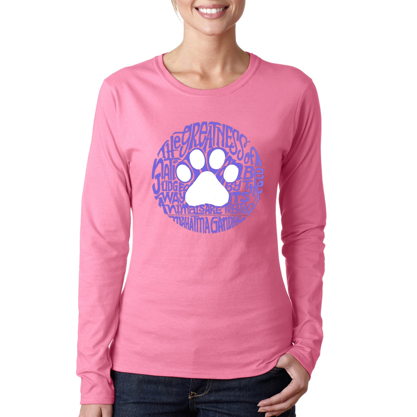 Gandhi's Quote on Animal Treatment - Women's Word Art Long Sleeve T-Shirt