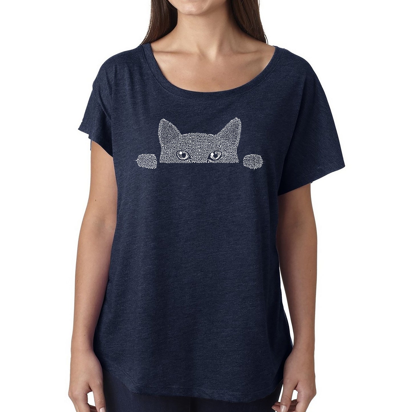 Peeking Cat - Women's Loose Fit Dolman Cut Word Art Shirt