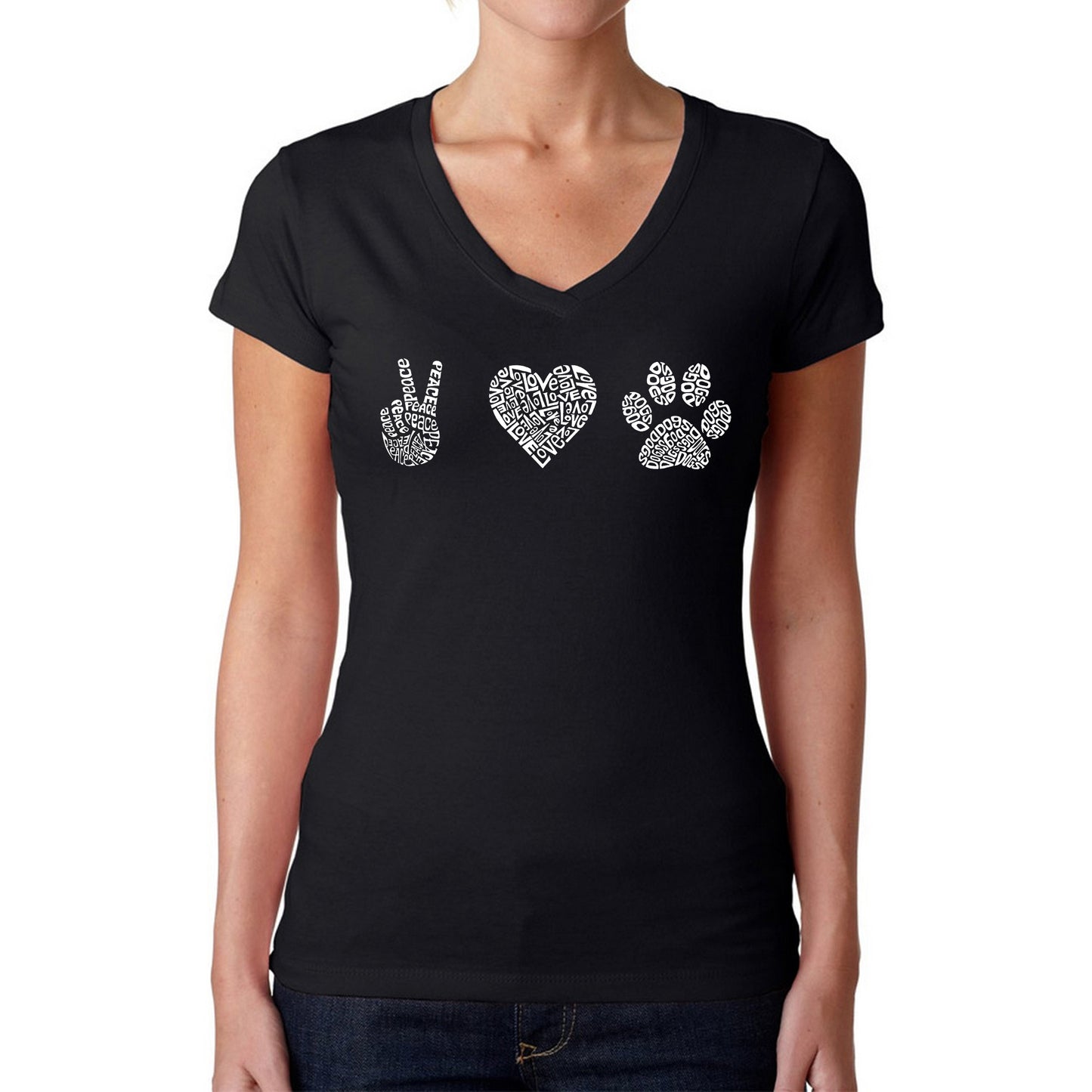 Peace Love Dogs - Women's Word Art V-Neck T-Shirt