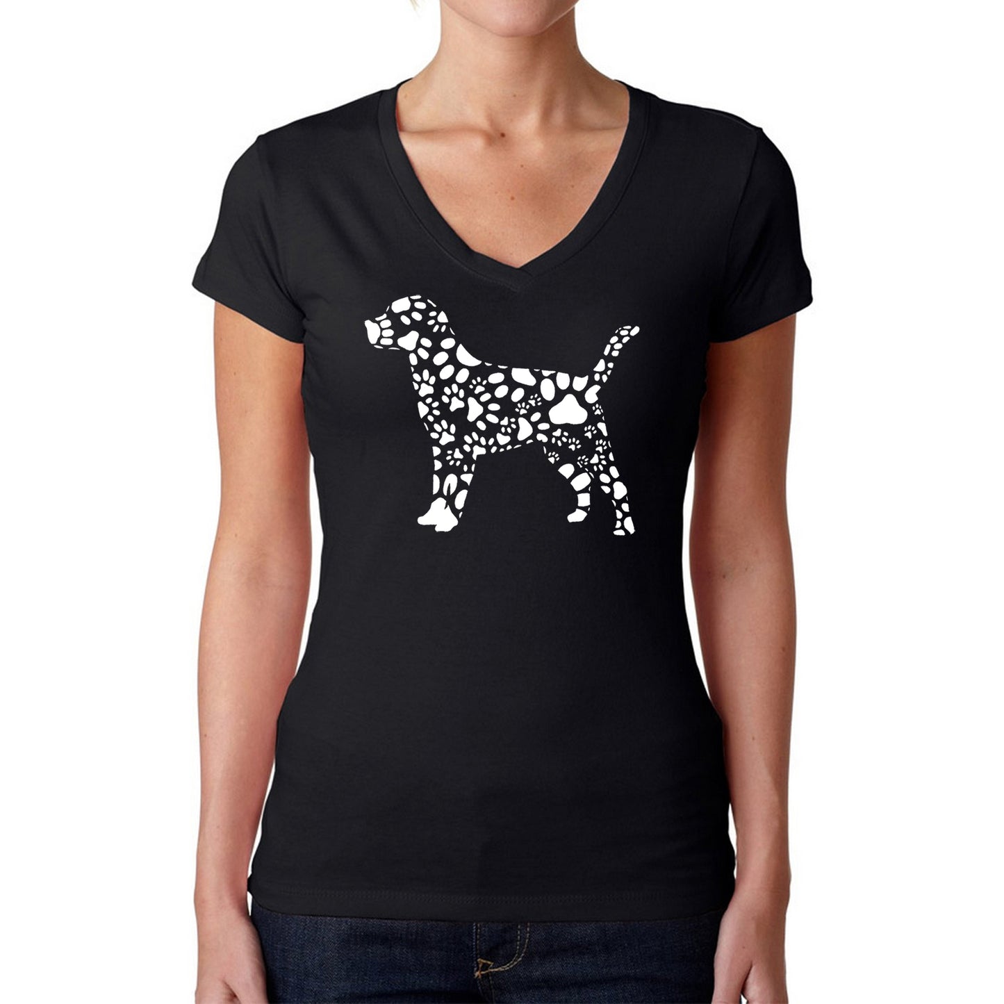 Dog Paw Prints - Women's Word Art V-Neck T-Shirt