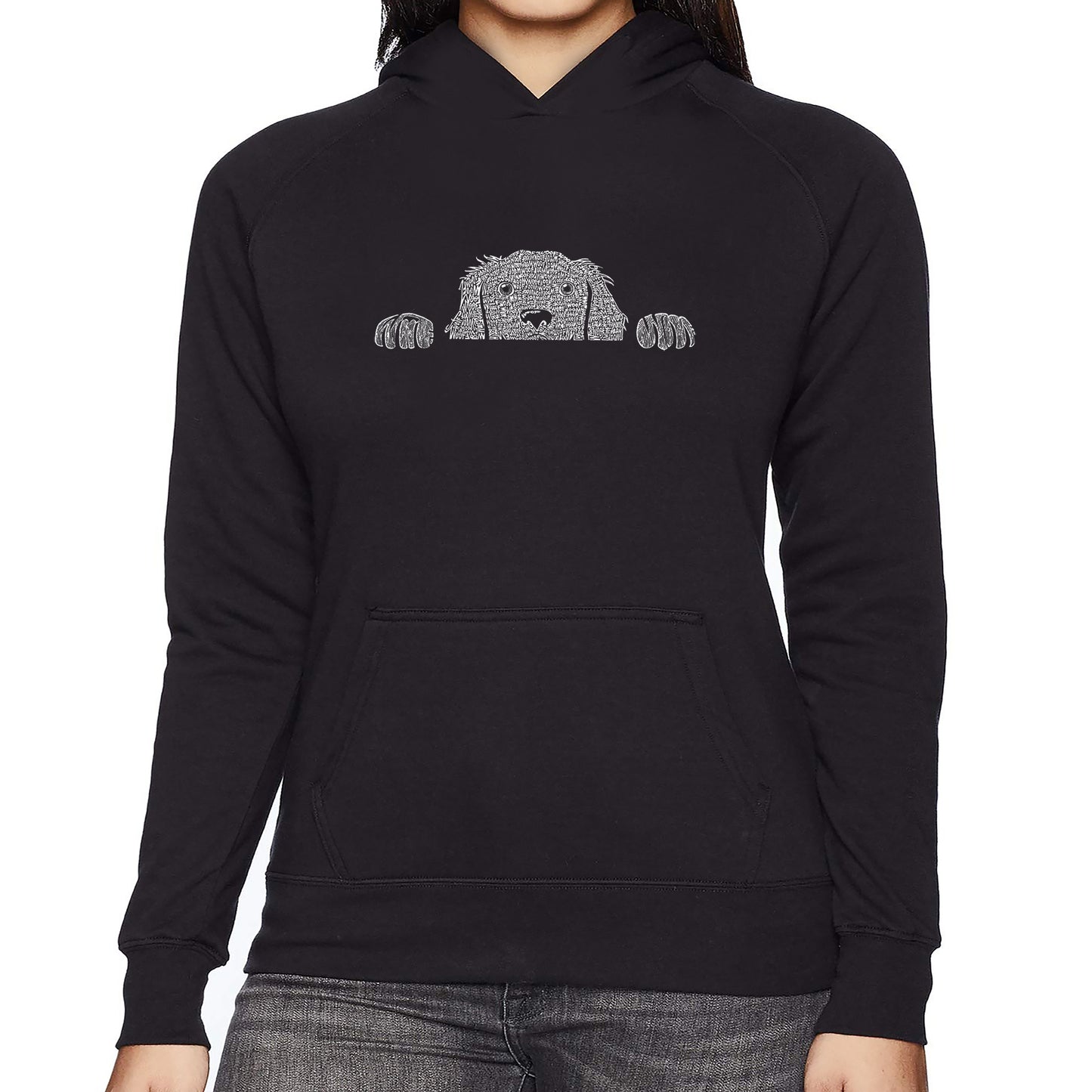 Peeking Dog - Women's Word Art Hooded Sweatshirt
