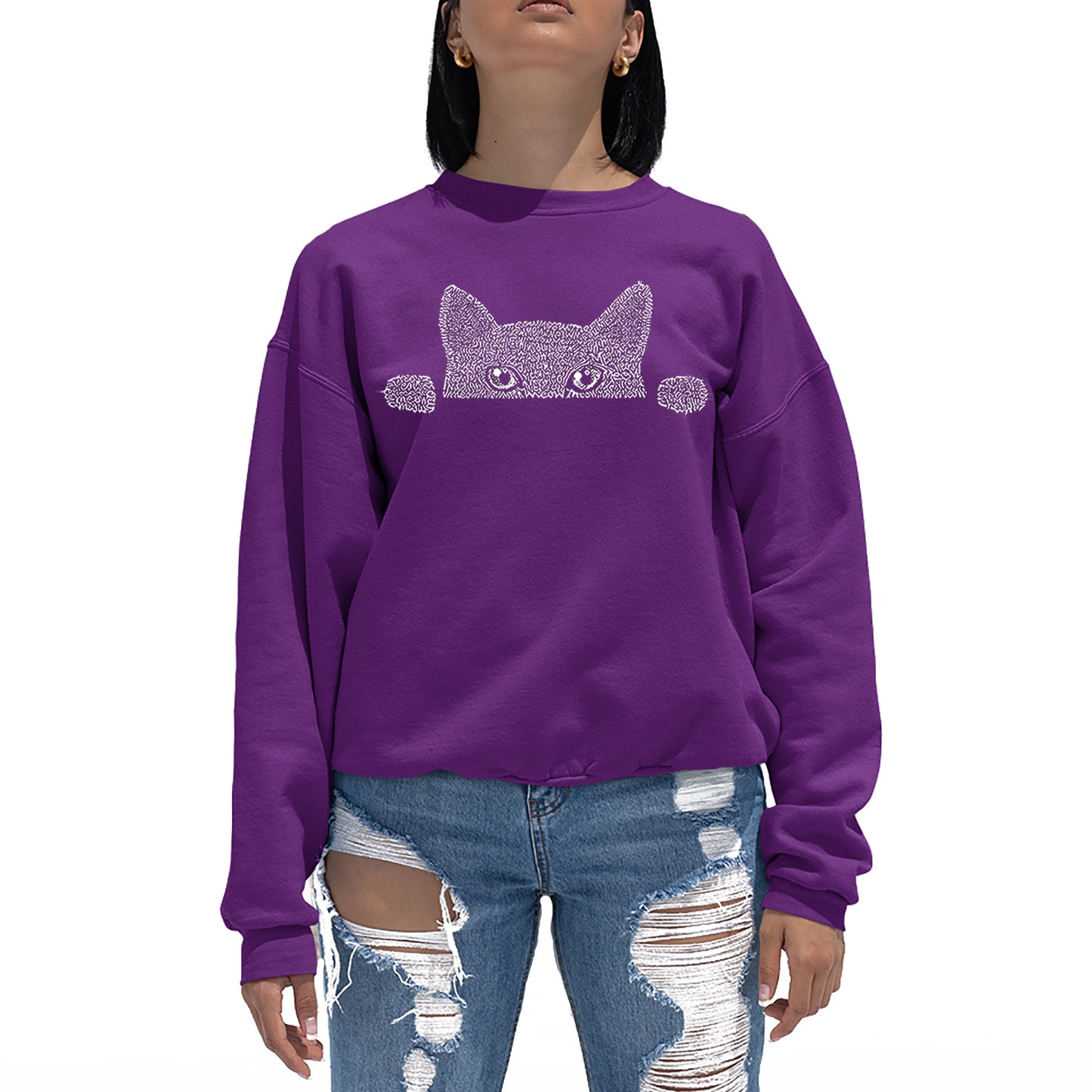Peeking Cat - Women's Word Art Crewneck Sweatshirt