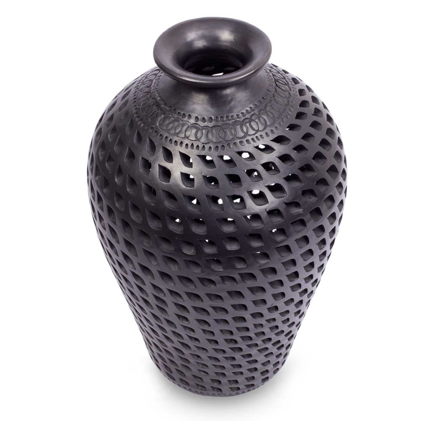 Leaves in Darkness Mexican Cutout Black Pottery Vase