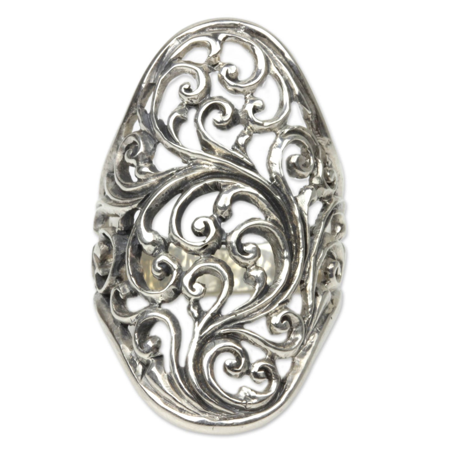 Sukawati Fern Hand Crafted Sterling Silver Cocktail Ring from Indonesia
