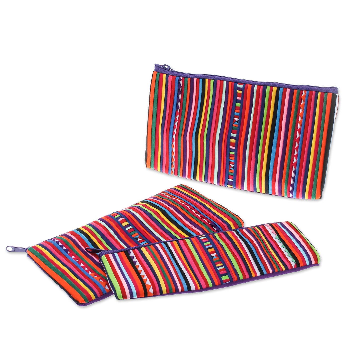 Purple Lisu Chic Purple Striped Makeup Cases from Thailand (Set of 3)