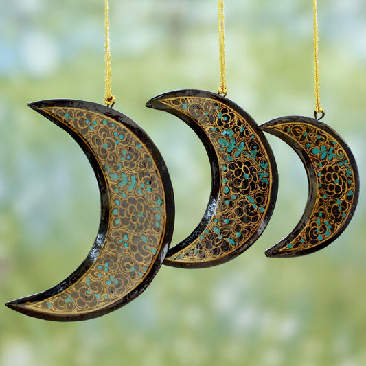 Midnight Moons Fair Trade Hand Painted Moon Christmas Ornaments (set of 3)