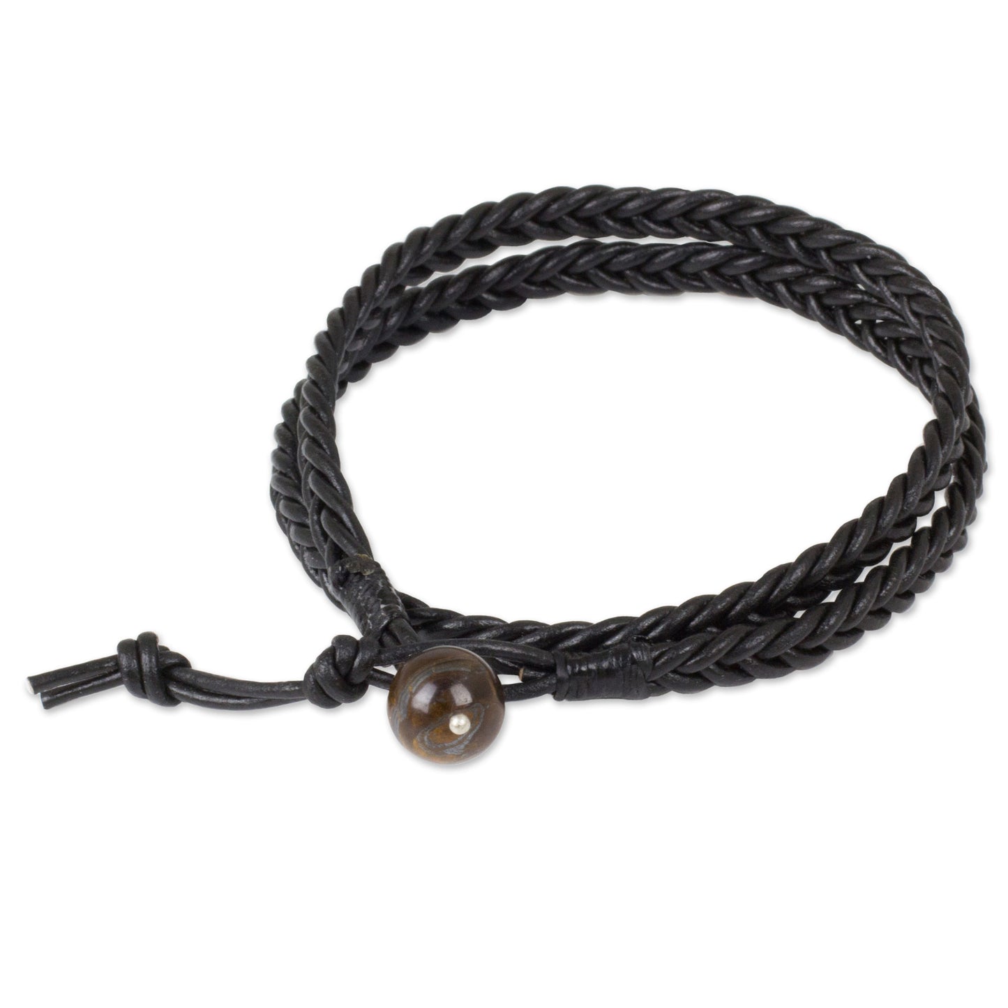 Double Ebony Tiger's Eye Leather Wrap Bracelet