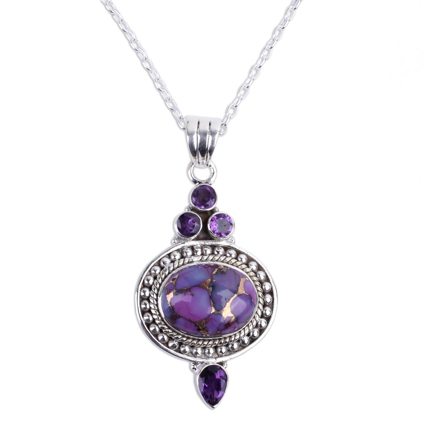 Luminous Lilac Sky Handmade Amethyst and Composite Turquoise Necklace