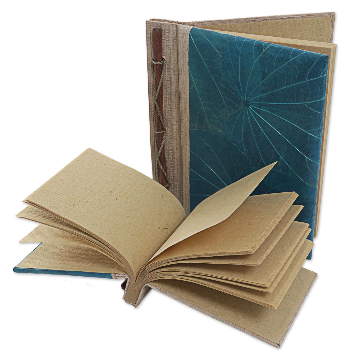 Autumn Spirit in Blue Handcrafted Pair of Rice Paper Notebooks from Indonesia