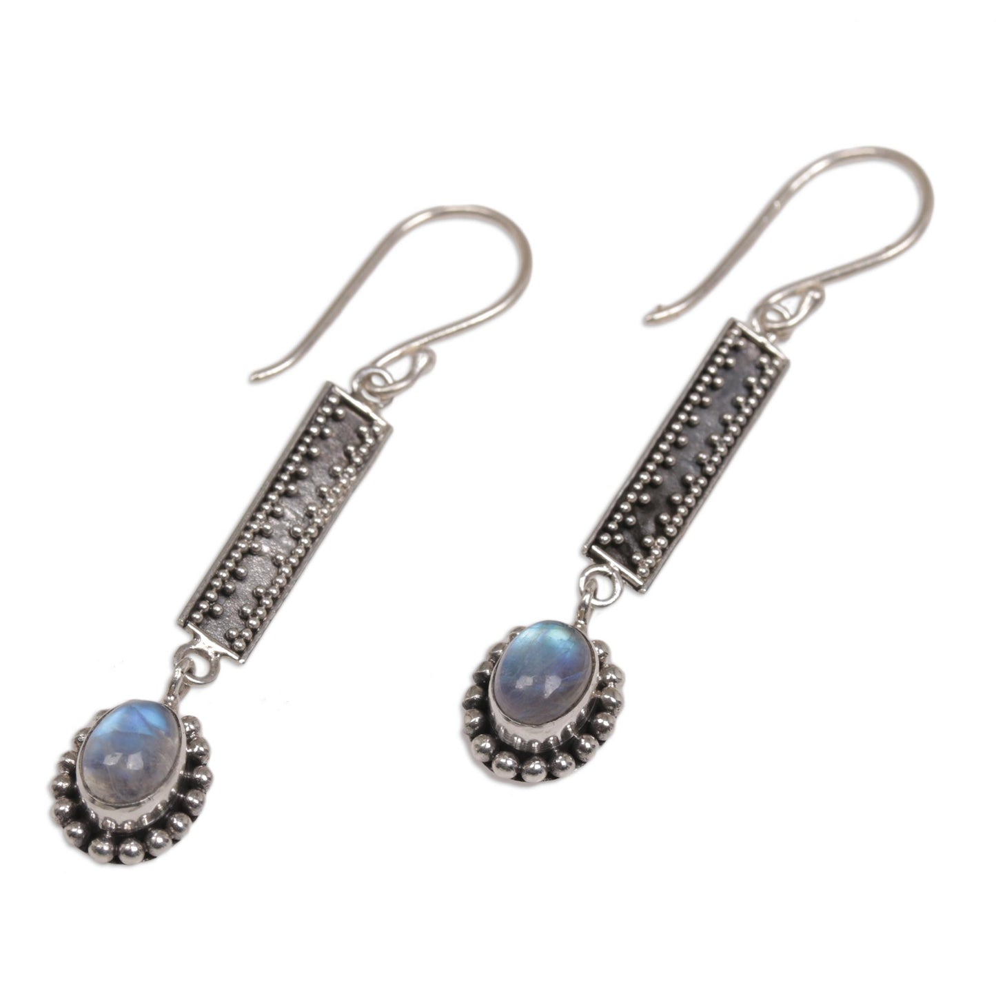 Falling Rainbow Drops Hand Crafted Rainbow Moonstone Dangle Earrings from Bali