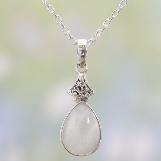 Icy Droplet Moonstone Pendant Necklace