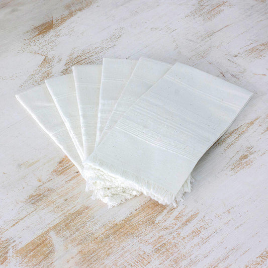 Parallel Purity Six Handwoven Cotton Napkins in Eggshell from Guatemala