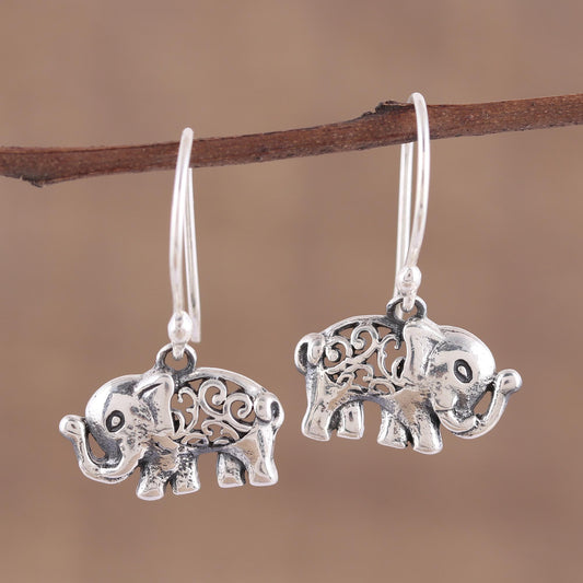 Elephant Appeal Jali Motif Sterling Silver Elephant Dangle Earrings