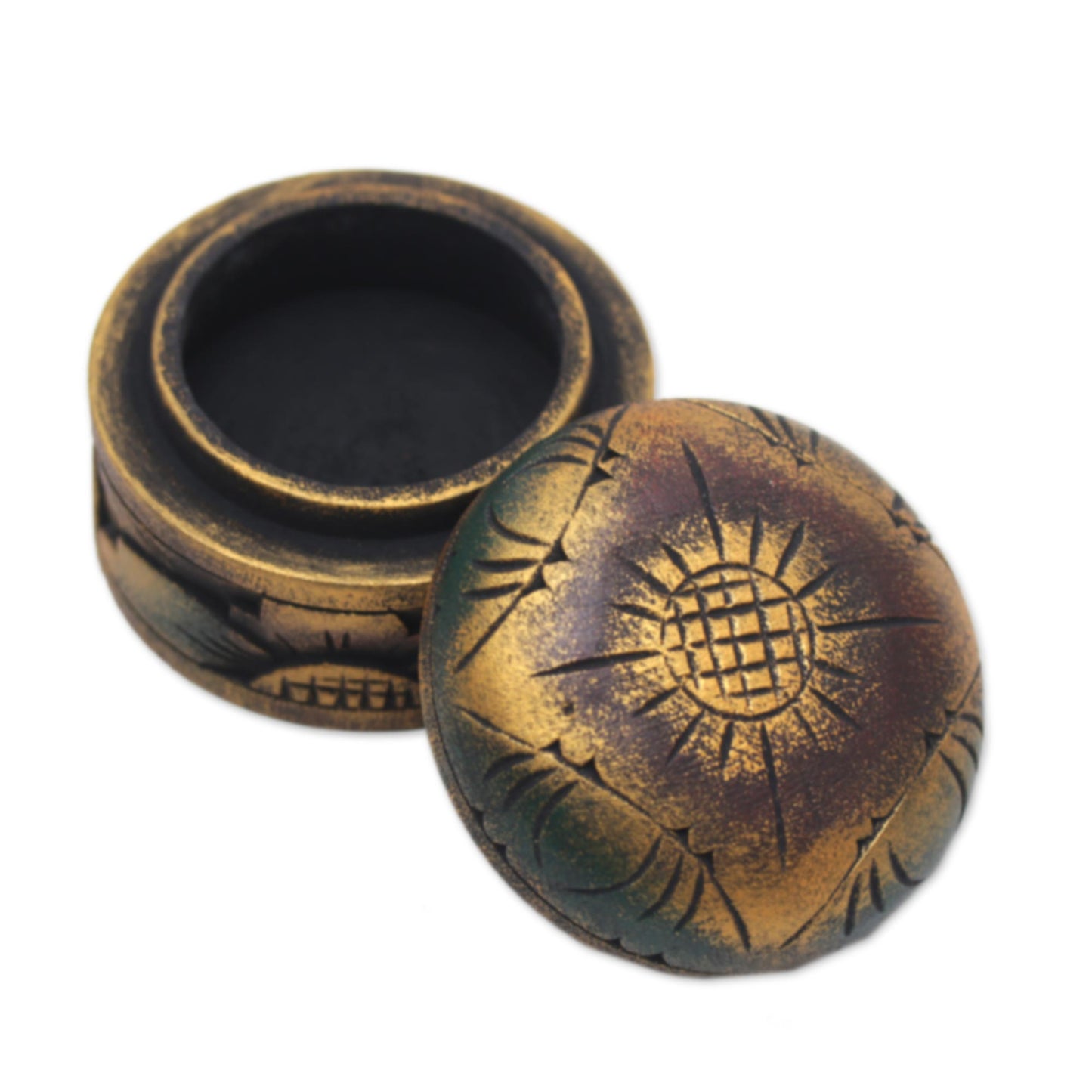 Bougainvillea Blossom Mahogany Wood Round Metallic Gold Keepsake Jewelry Box