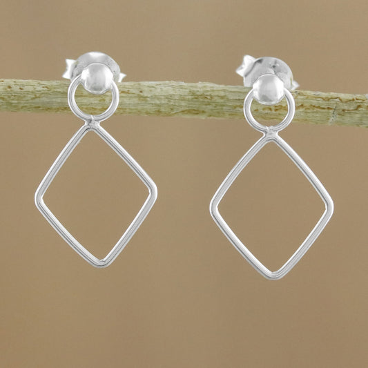 Elegant Diamond 925 Sterling Silver Diamond Shaped Frame Earrings