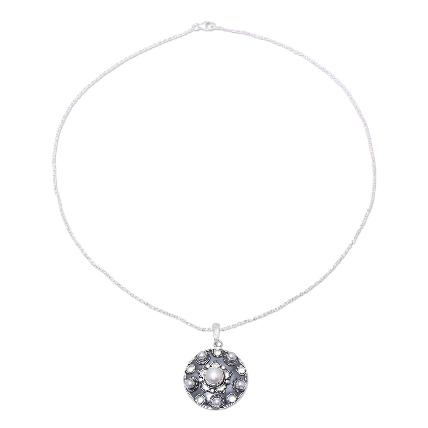 Ocean Bliss Sterling Silver and White Cultured Freshwater Pearl Necklace