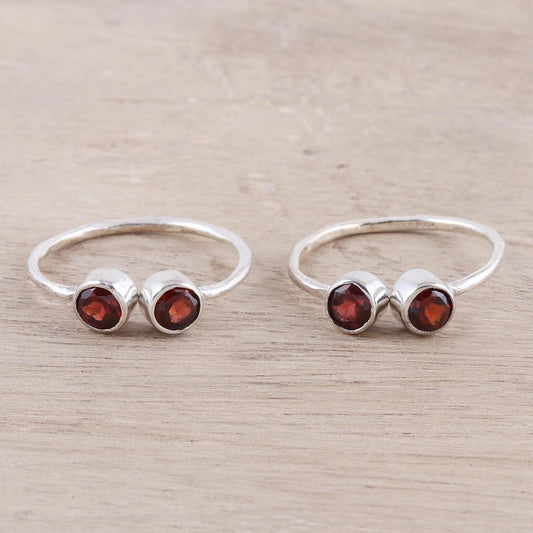 Twin Elegance Sparkling Garnet Toe Rings Crafted in India (Pair)
