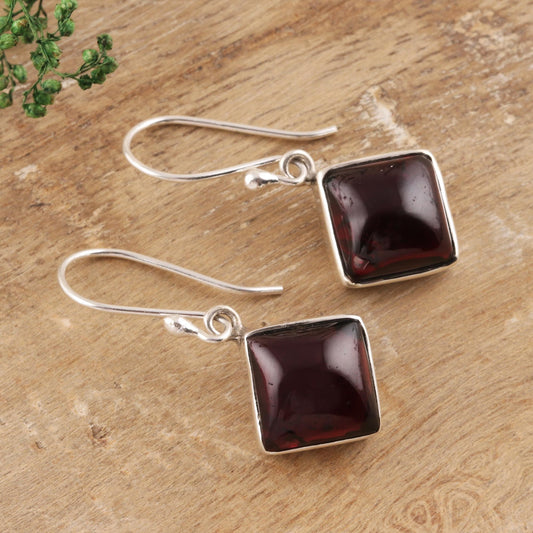 Fiery Squares Square Garnet Dangle Earrings from India