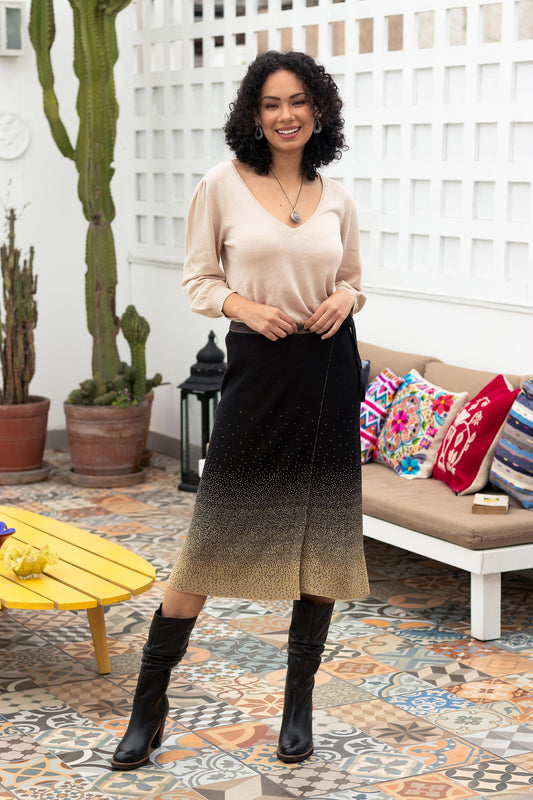 Thanta Degrade in Black Organic Cotton Wrap Degrade Black Wrap Skirt from Peru