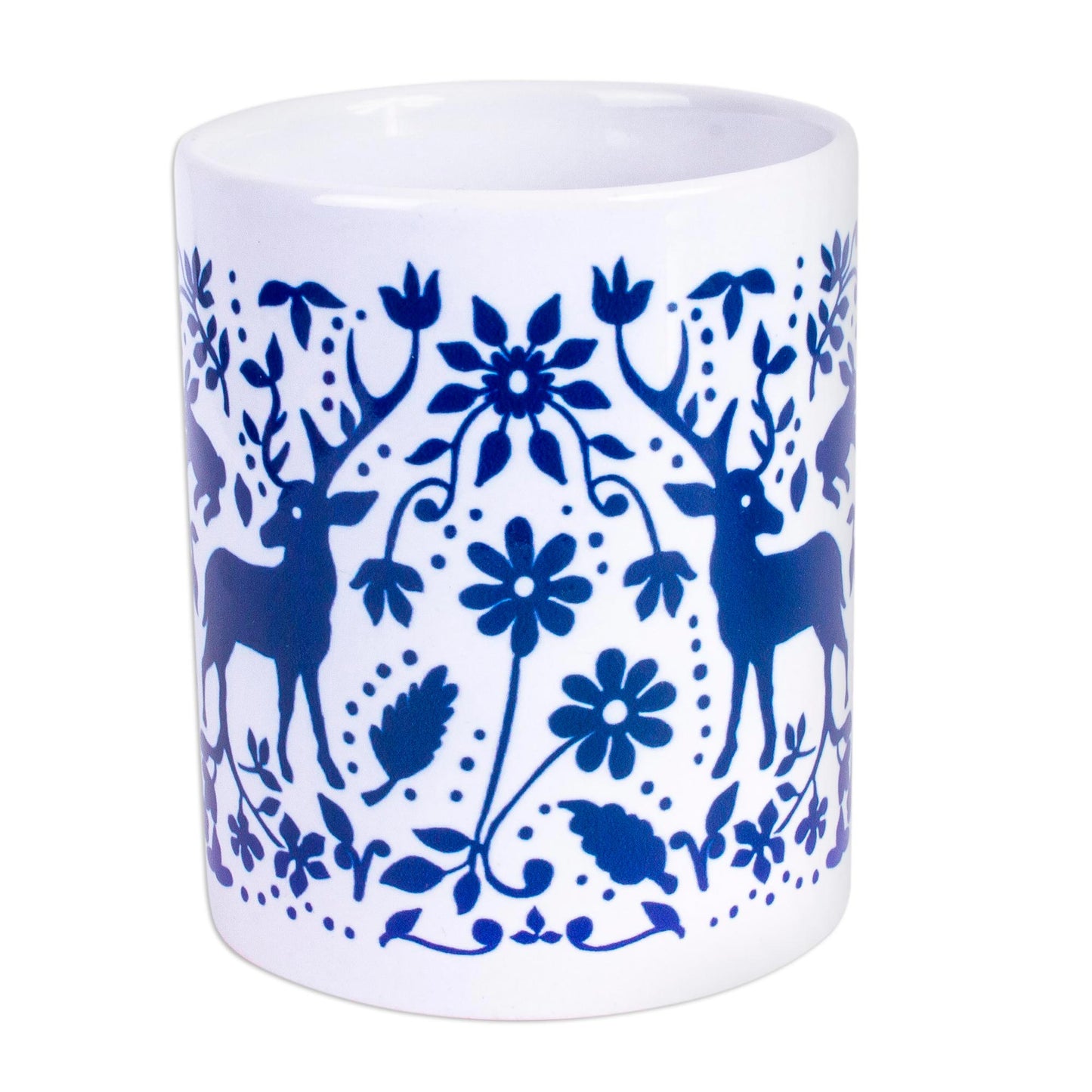 Blue Otomi Artisan Crafted Otomi Blue Birds and Flowers Ceramic Mug