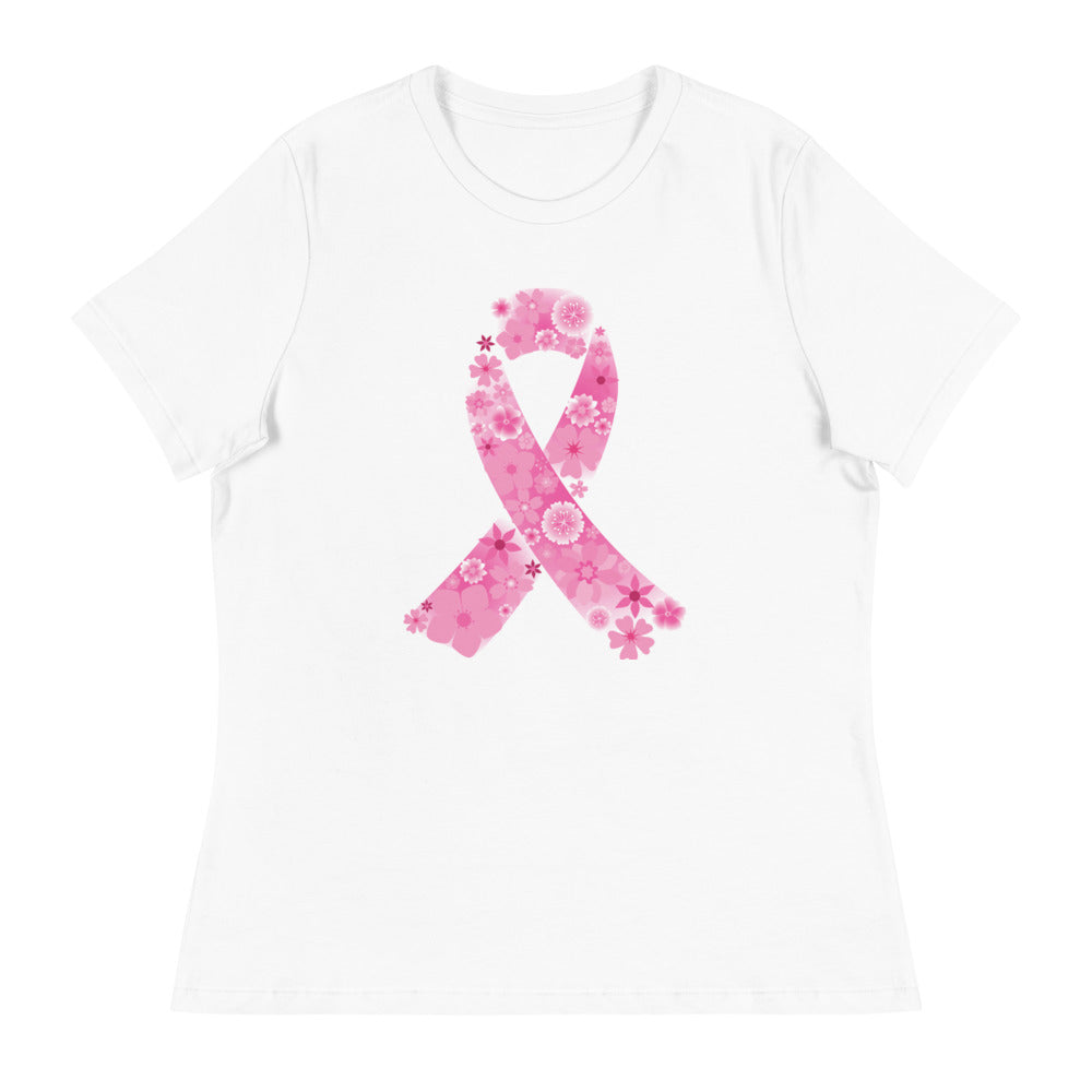 Pink Ribbon Floral Women's Relaxed T-Shirt